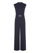 Belted Mockneck Jumpsuit Bottoms Jumpsuits Navy Lauren Ralph Lauren