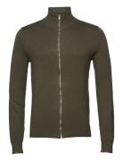 Ecovero L/S Zip Cardigan Tops Knitwear Full Zip Jumpers Khaki Green Li...