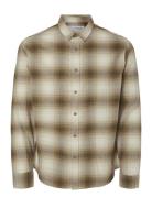 Slhslimowen-Flannel Shirt Ls Noos Tops Shirts Casual Brown Selected Ho...