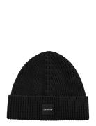 Unisex. Cotton Rib Knit Beanie Accessories Headwear Beanies Black GANT