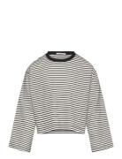 Cropped Striped Longsleeve Tops T-shirts Long-sleeved T-Skjorte Grey T...