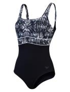 Womens Shaping Contour Eclipse Printed 1 Pc Sport Swimsuits Black Spee...