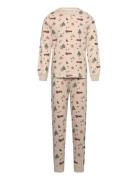 Pyjamas Set Aop Pyjamassæt Beige Minymo