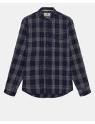 Aklouis Structure Check Shirt Tops Shirts Casual Navy Anerkjendt