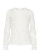 Crtiley Lace Blouse Tops Blouses Long-sleeved White Cream