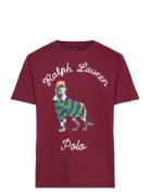 Dog-Print Cotton Jersey Tee Tops T-Kortærmet Skjorte Burgundy Ralph La...