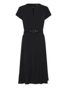 Belted Georgette Dress Knælang Kjole Black Lauren Ralph Lauren