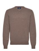 Lambswool V Neck Tops Knitwear V-necks Brown Hackett London