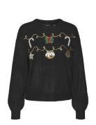 Vmnewgarland Ls O-Neck Pull. Xmas Tops Knitwear Jumpers Black Vero Mod...