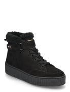 Faux Fur Nubuck Low Lace-Up Shoes Wintershoes Black Tommy Hilfiger