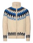 Jacquard Zip Cardigan Tops Knitwear Full Zip Jumpers Cream GANT