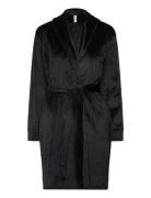 Velours Short Bathrobe Morgenkåbe Black Hunkemöller