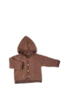 Cardigan Bouclé Merino Wool W. Buttons And Hoodie Outerwear Fleece Out...