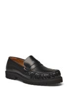 Slhhugo Leather Penny Loafer Loafers Flade Sko Black Selected Homme