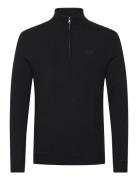 Essential Emb Knit Half Zip Tops Knitwear Half Zip Jumpers Black Super...