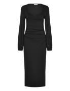 Rudina Puff Sleeve Midi Dress Knælang Kjole Black Bubbleroom