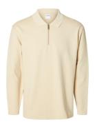 Slhrelaxhank Ls Polo Sweat Tops Polos Long-sleeved Cream Selected Homm...