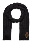 Crest-Patch Cable-Knit Scarf Accessories Scarves Winter Scarves Black ...