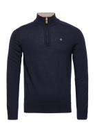 Merino John Zip Designers Knitwear Half Zip Jumpers Navy Morris