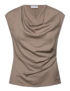 Recycled Cdc Draped Top Designers Blouses Short-sleeved Beige Calvin K...