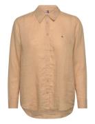 Linen Relaxed Shirt Ls Tops Shirts Linen Shirts Brown Tommy Hilfiger