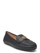 Barnsbury Pebbled Leather Driver Shoes Flat Loafers Black Lauren Ralph...