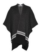 Mio Checked Poncho Tops Knitwear Ponchos Black BUSNEL