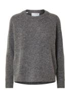 Slflulu Ls Knit O-Neck B Noos Tops Knitwear Jumpers Grey Selected Femm...