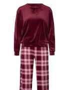 Velvet Pyjama Set Pyjamas Nattøj Burgundy Hunkemöller