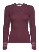Rwbenita Silk Ls O-Neck Lace T-Shir Tops T-shirts & Tops Long-sleeved ...