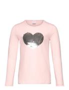 Top Ls Heart Flip Sequins Tops T-shirts Long-sleeved T-Skjorte Pink Li...