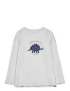 Dinosaur Print Hoodie Tops T-shirts Long-sleeved T-Skjorte White Mango