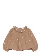 Embroidered Cotton Blouse Tops Blouses & Tunics Brown Mango