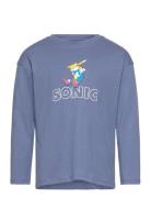 Embossed Sonic T-Shirt Tops T-shirts Long-sleeved T-Skjorte Blue Mango