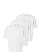 Slhlooseoscar Ss O-Neck Tee 3 Pack Tops T-Kortærmet Skjorte White Sele...