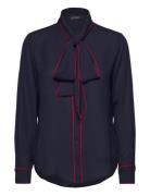 Two-T Georgette Tie-Neck Blouse Tops Blouses Long-sleeved Navy Lauren ...