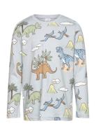 Top Ls Dino Aop Tops T-shirts Long-sleeved T-Skjorte Blue Lindex