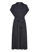 Polka-Dot Belted Crepe Dress Knælang Kjole Navy Lauren Ralph Lauren