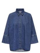 Onlgrace 3/4 Dnm Shirt Cro Noos Tops Shirts Denim Shirts Blue ONLY