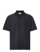 V-Neck Jacquard Polo S/S Tops Polos Short-sleeved Black Lindbergh