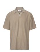 V-Neck Jacquard Polo S/S Tops Polos Short-sleeved Beige Lindbergh