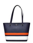 Striped Leather Medium Karly Tote Bag Bags Totes Navy Lauren Ralph Lau...