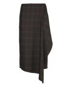 Checked Asymmetric Skirt Skirts Knee-length & Midi Skirts Brown Mango