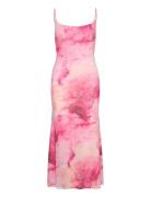 Adoni Print Mesh Midi Dress Knælang Kjole Pink Bardot