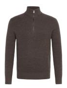 Perkins-Neck Knitted Sweater Tops Knitwear Half Zip Jumpers Brown Mang...