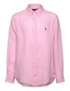 Linen Shirt Tops Shirts Long-sleeved Shirts Pink Ralph Lauren Kids