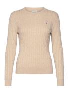 Stretch Cotton Cable C-Neck Tops Knitwear Jumpers Beige GANT