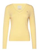 Stretch Cotton Cable V-Neck Tops Knitwear Jumpers Yellow GANT