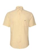 Reg Cotton Linen Stripe Ss Shirt Tops Shirts Linen Shirts Yellow GANT