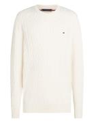 Classic Cotton Cable Crew Neck Tops Knitwear Round Necks White Tommy H...